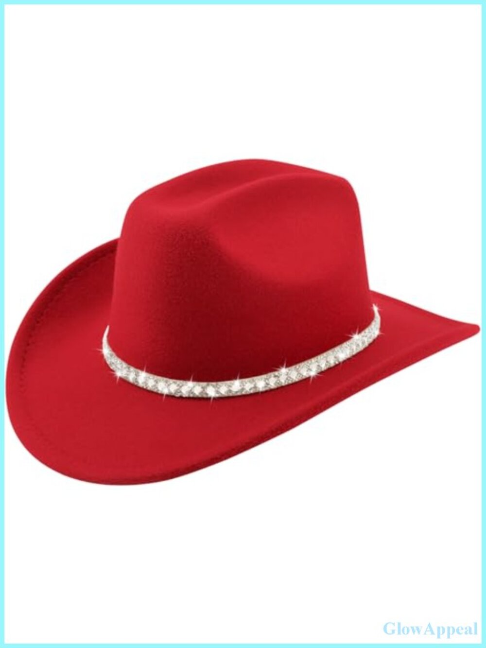Wide Brim Cowboy Hat with Rhinestone Hatband for Men Women Western Fedora